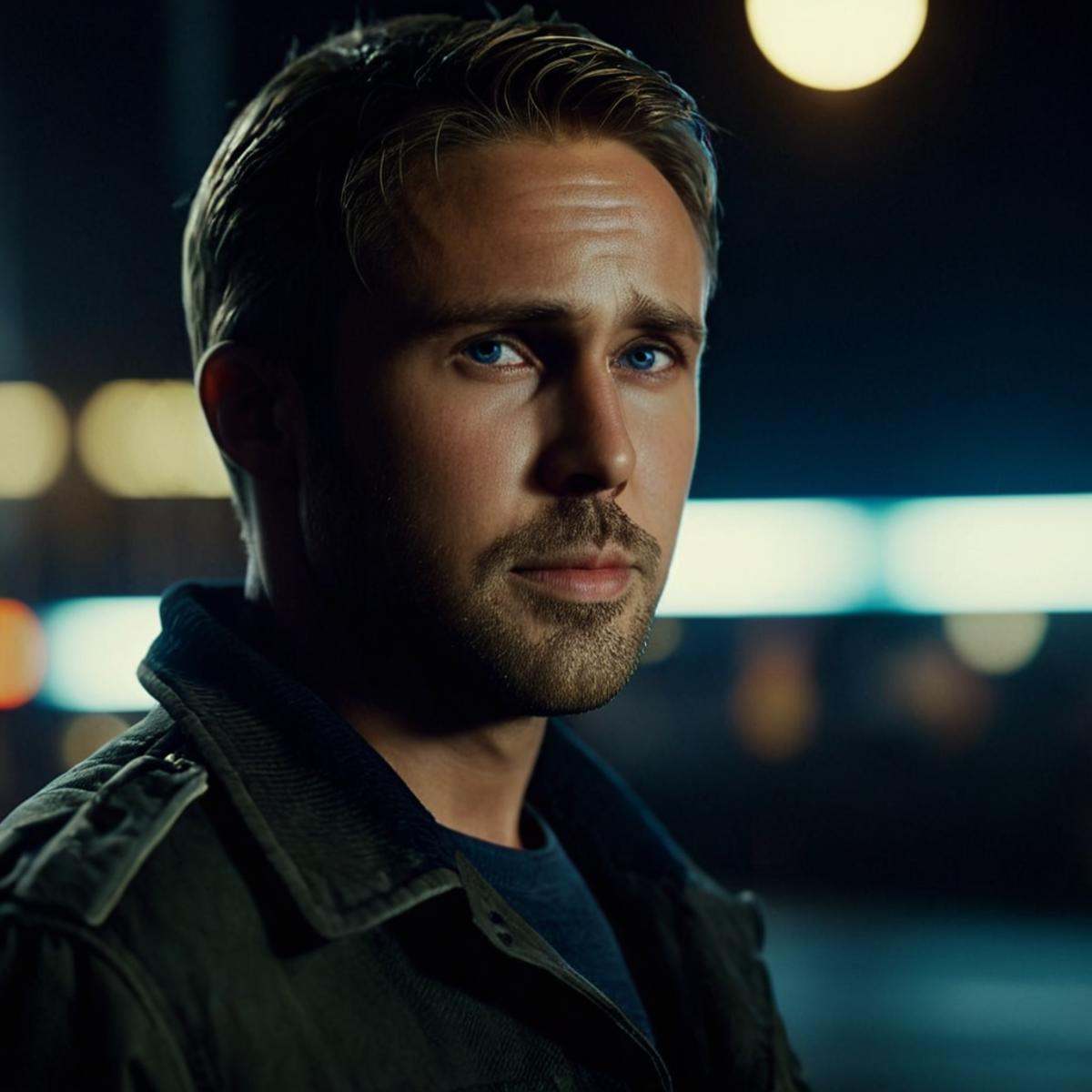 cinematic film still of cinematic film still of 1 realism perfect Chiaroscuro Lighting Style Ryan Gosling Officer K Medium...