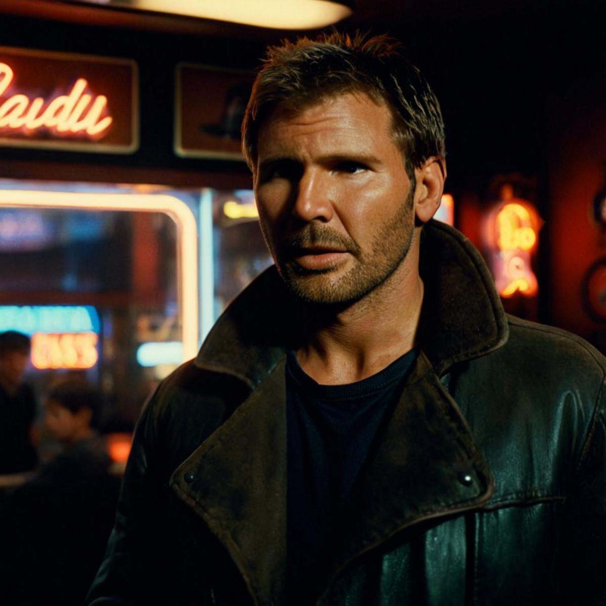 cinematic film still of cinematic film still of 1 realism perfect Chiaroscuro Lighting Style Harrison Ford medium shot,  K...