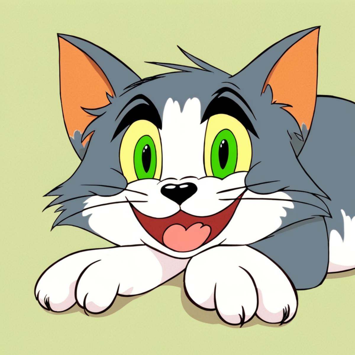 anime artwork of Tom A cartoon animated picture of a cartoon cat laying down with its paws on its face,  animated cartoon...