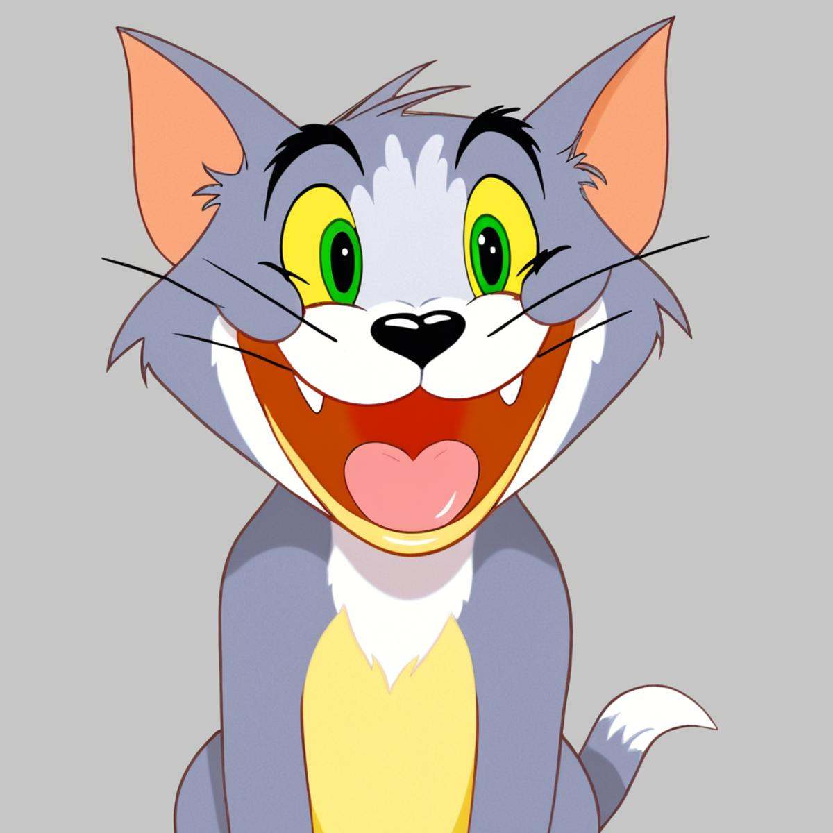 anime artwork of Tom A cartoon animated picture of a cartoon cat with a big grin on its face,  animated cartoon style,  so...
