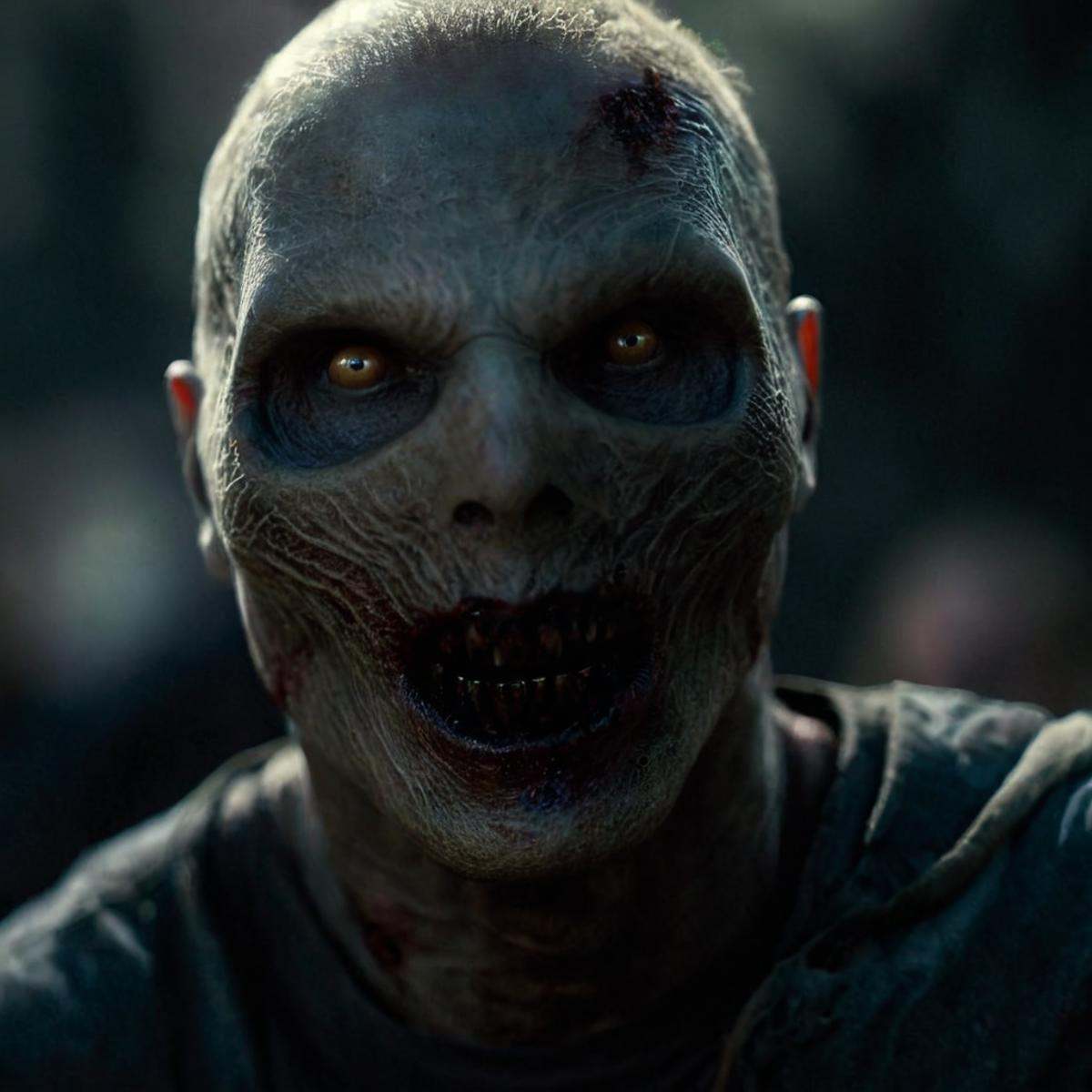 Horror-themed,  1 realism perfect Chiaroscuro Lighting Style Zombie Undead Creatures Monsters Walkers a man with a creepy...