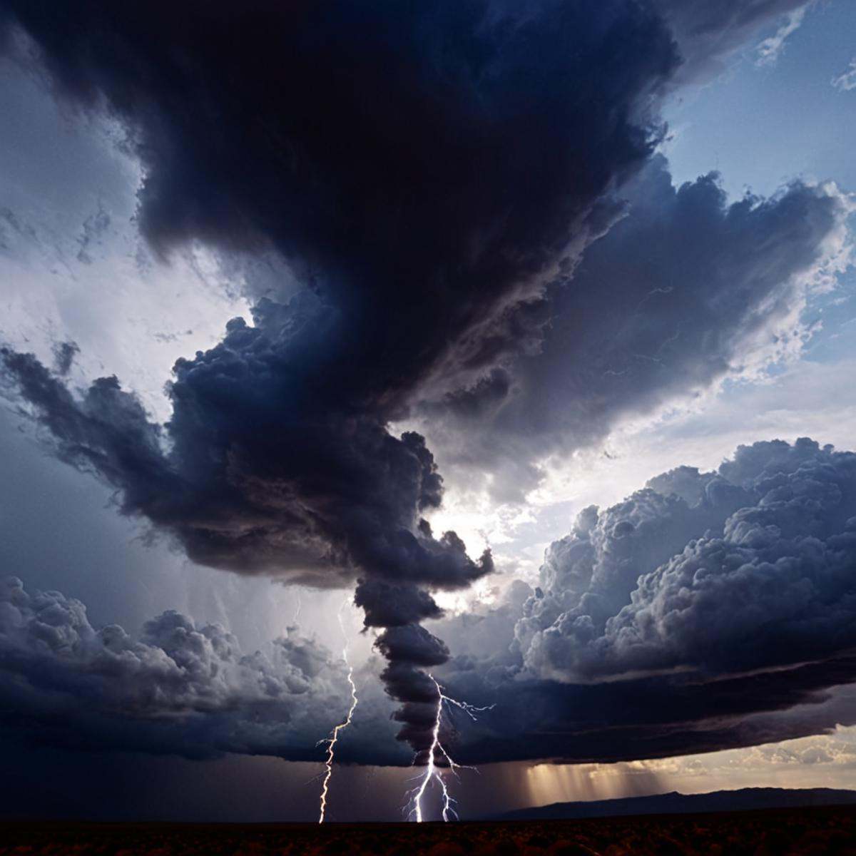cinematic film still of 1 realism perfect Chiaroscuro Lighting Style Low Angle From Below a lightning bolt hitting through...