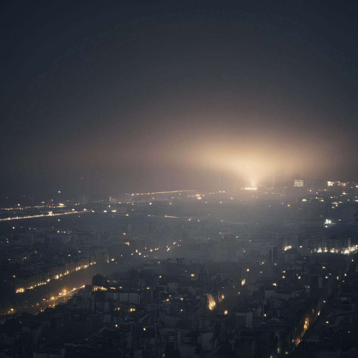 cinematic film still of volumetric lighting stylefrom above,  a city with a lot of buildings and lights,  outdoors on Tens...
