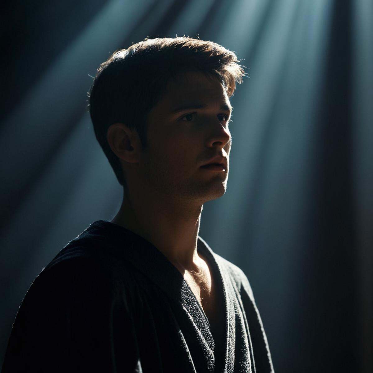 cinematic film still of 0 realism perfect Chiaroscuro Lighting Style A cinematic beams of light shining across the environ...