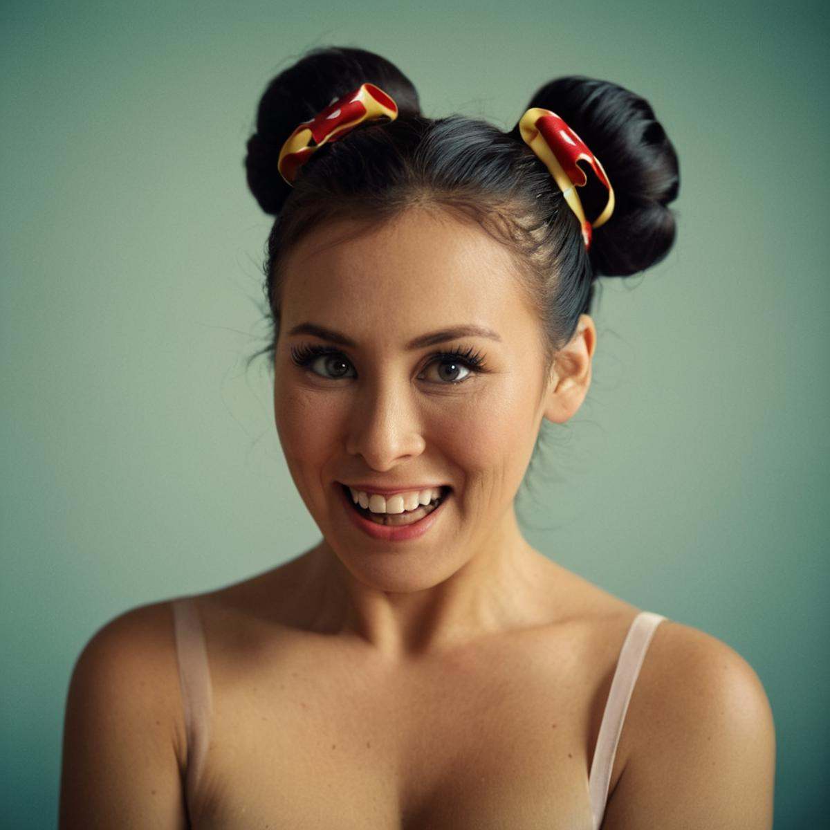 analog film photo of Reagan Foxxsmiling facial expression of a surprised girl with a flower in her hair,  movie themed,  s...