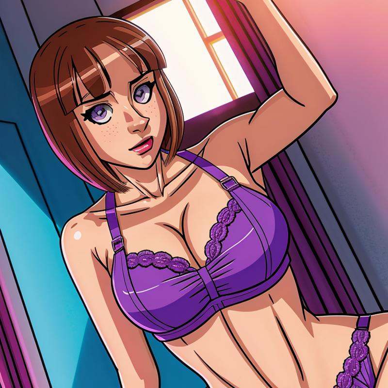 anime artwork of Marie John North a cartoon woman with a purple bra top Anime Manga Girl,  anime style,  key visual on Ten...