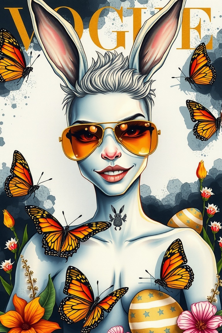 vogue cover art,  black ,  white and gold on Tensor.Art