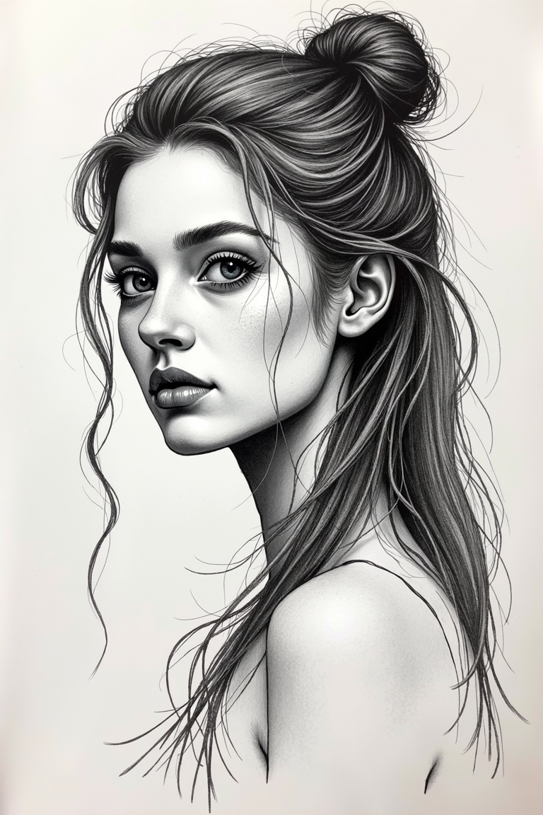 (((drawing with rough lines and strokes,  ink and marker drawing))),  1girl on Tensor.Art