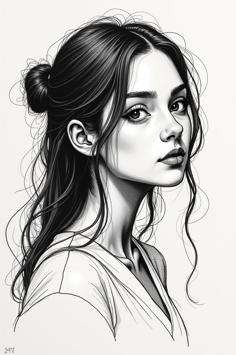 (((drawing with rough lines and strokes,  ink and marker drawing))),  1girl on Tensor.Art