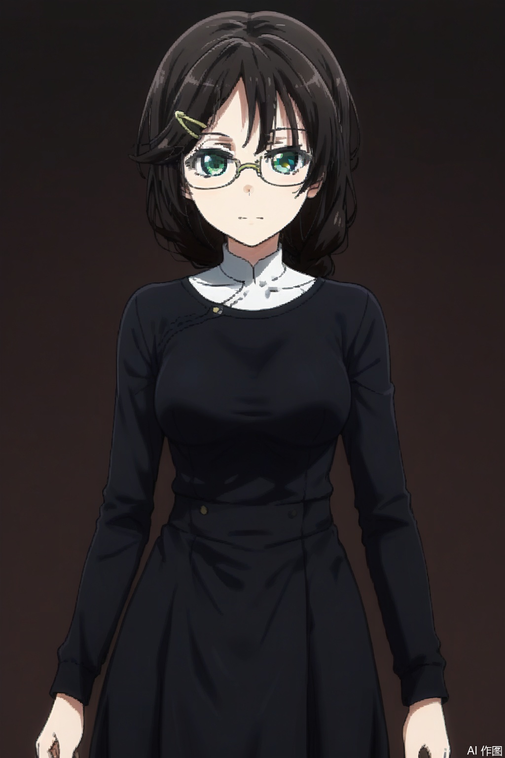 masterpiece, best quality,solo,((white background:1.2)),simple background,
looking at viewer,nanana,black-hair,green_eyes,glasses,braid,single braid,hair over shoulder