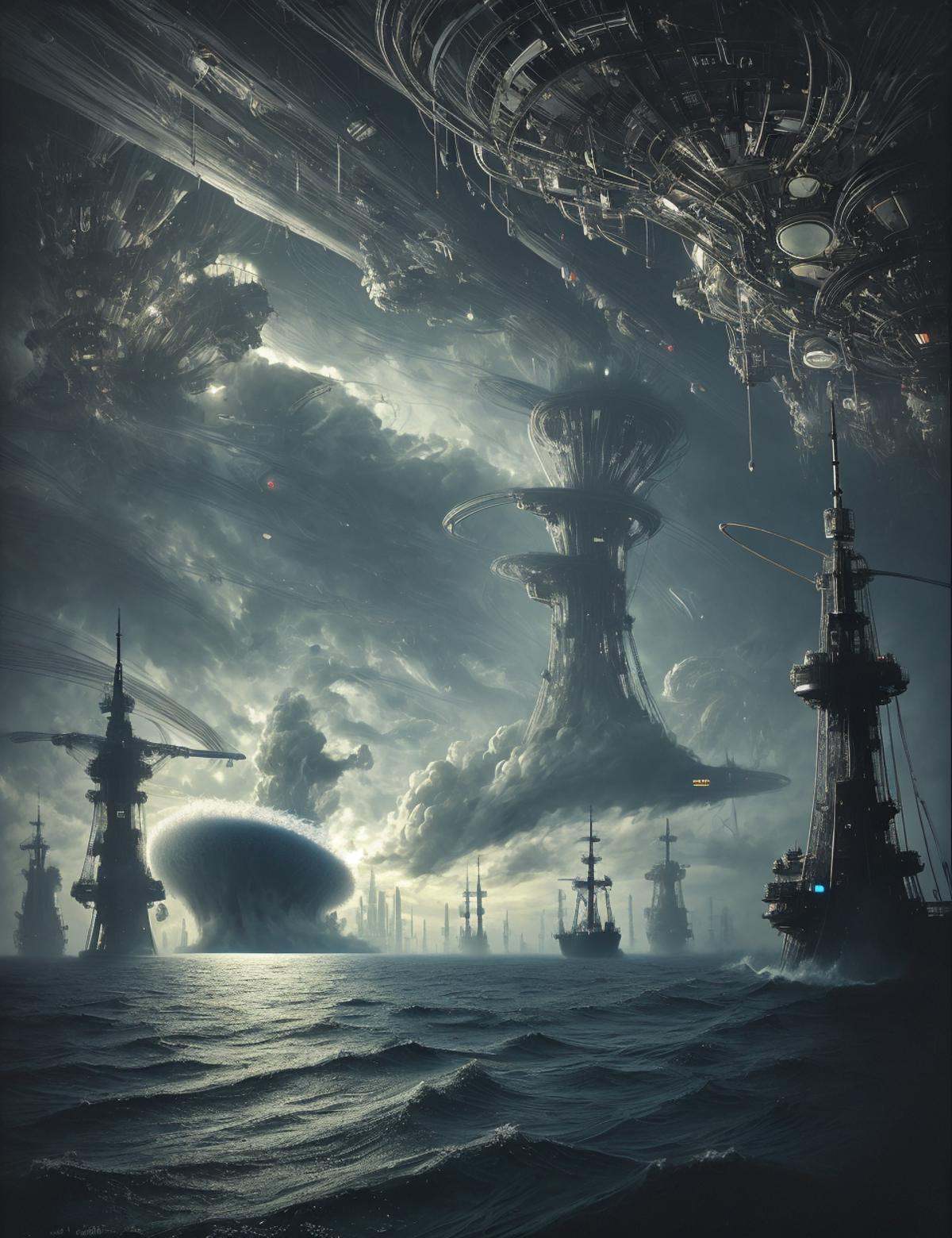 DonMV31l0fD4rkn355,  scifi large ring-shaped frigate,  nuclear pulse propulsion on Tensor.Art