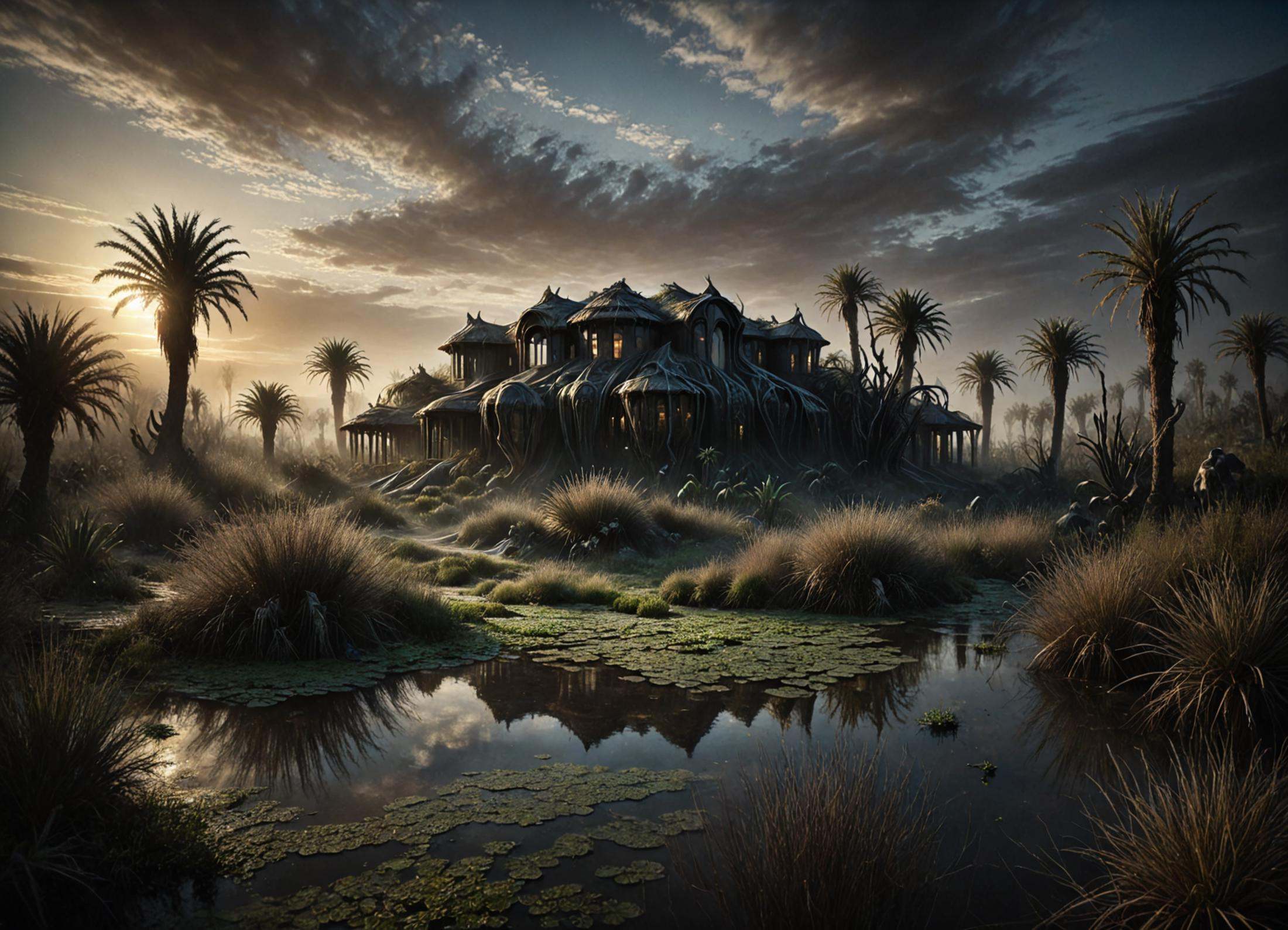 DonMV31l0fD4rkn355XL desert oasis house in wetland biome on Tensor.Art