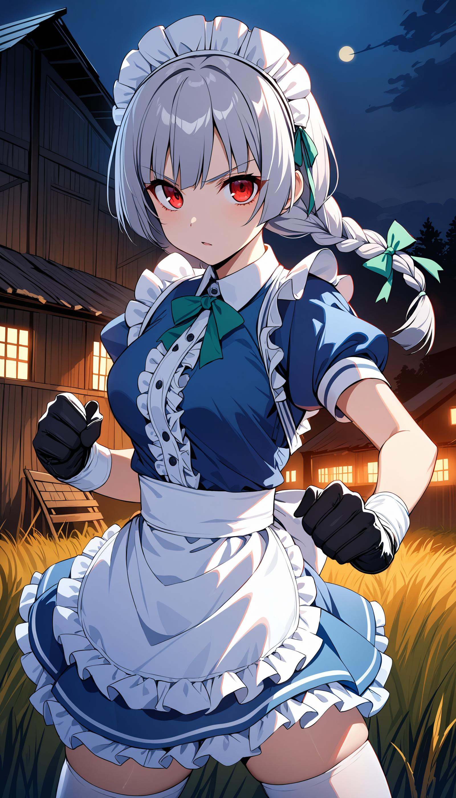 izayoi sakuya,  green bow,  maid headdress on Tensor.Art