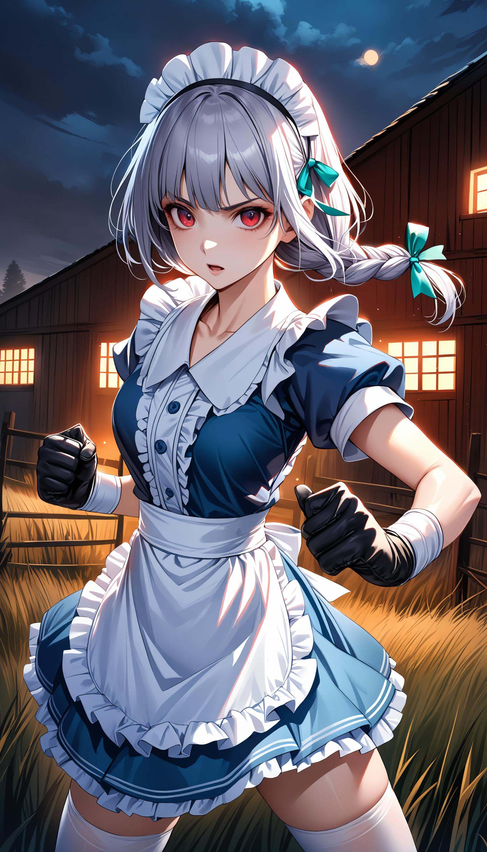 realisticizayoi sakuya,  green bow,  maid headdress on Tensor.Art