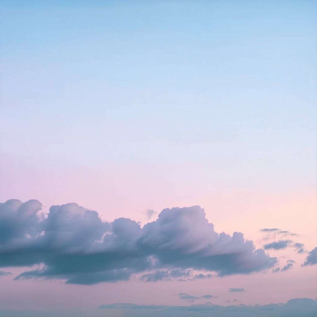 A serene landscape featuring feathery clouds gracefully dancing across a soft pink sky, with a gentle gradient from light to dark pink hues. The composition captures the clouds in mid-motion, framed with a wide-angle view to emphasize the expansive sky. The lighting is soft and diffused, enhancing the dreamy atmosphere.