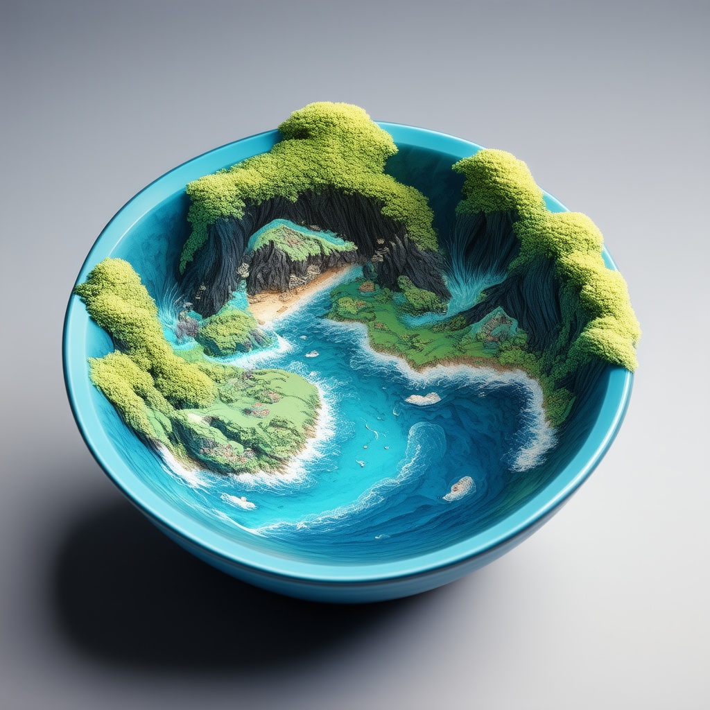 Beautiful and beautiful views of the ocean in Japan,greg rutkowski,isometrics style, on a bowl