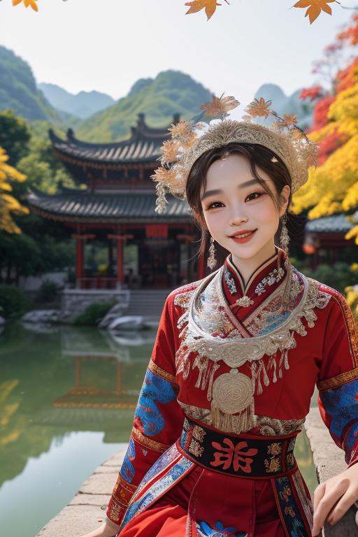 (karst topography),  Taoist temple,  (1 girl:2 on Tensor.Art