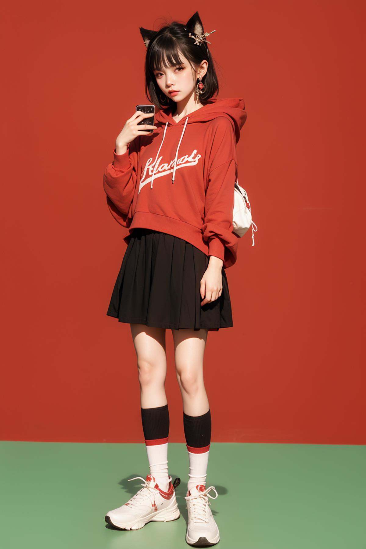 1girl,  red eyes,  red background on Tensor.Art