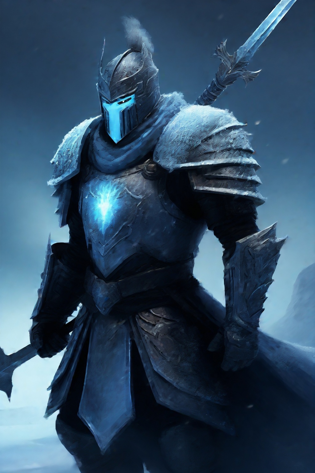 The image depicts a character from a fantasy setting,  likely a warrior or knight given the armor. The armor is ornate and...