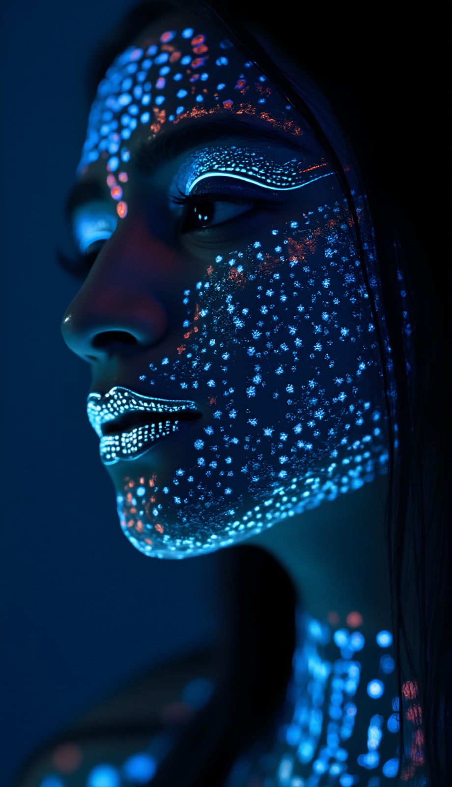 Alien species:1.2,  non human ,  Symmetrycal neon line on face and body on Tensor.Art