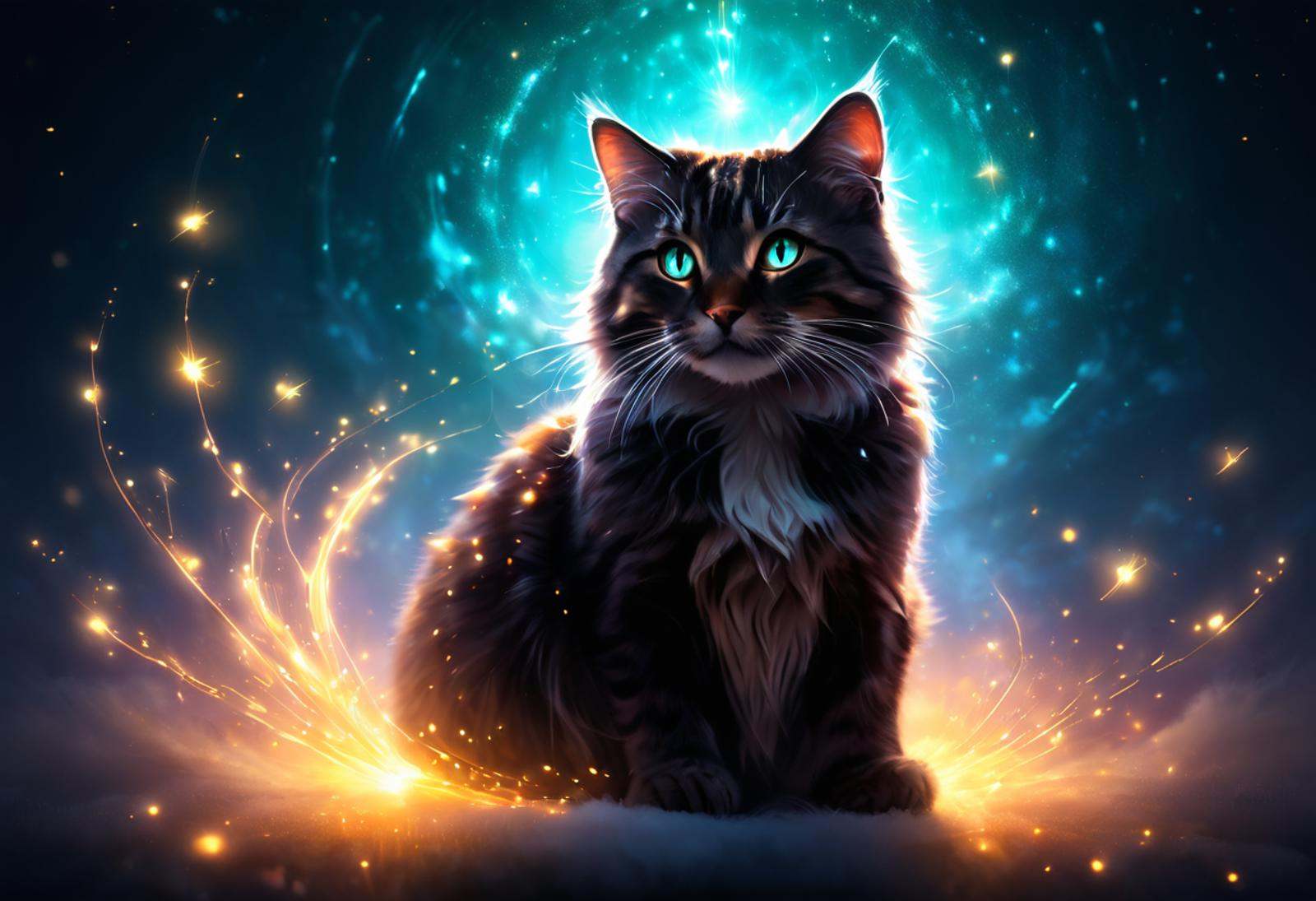 ethereal fantasy concept art of Fotografía glowing the anthropomorphic cat humanoid feline body glows from the inner light...
