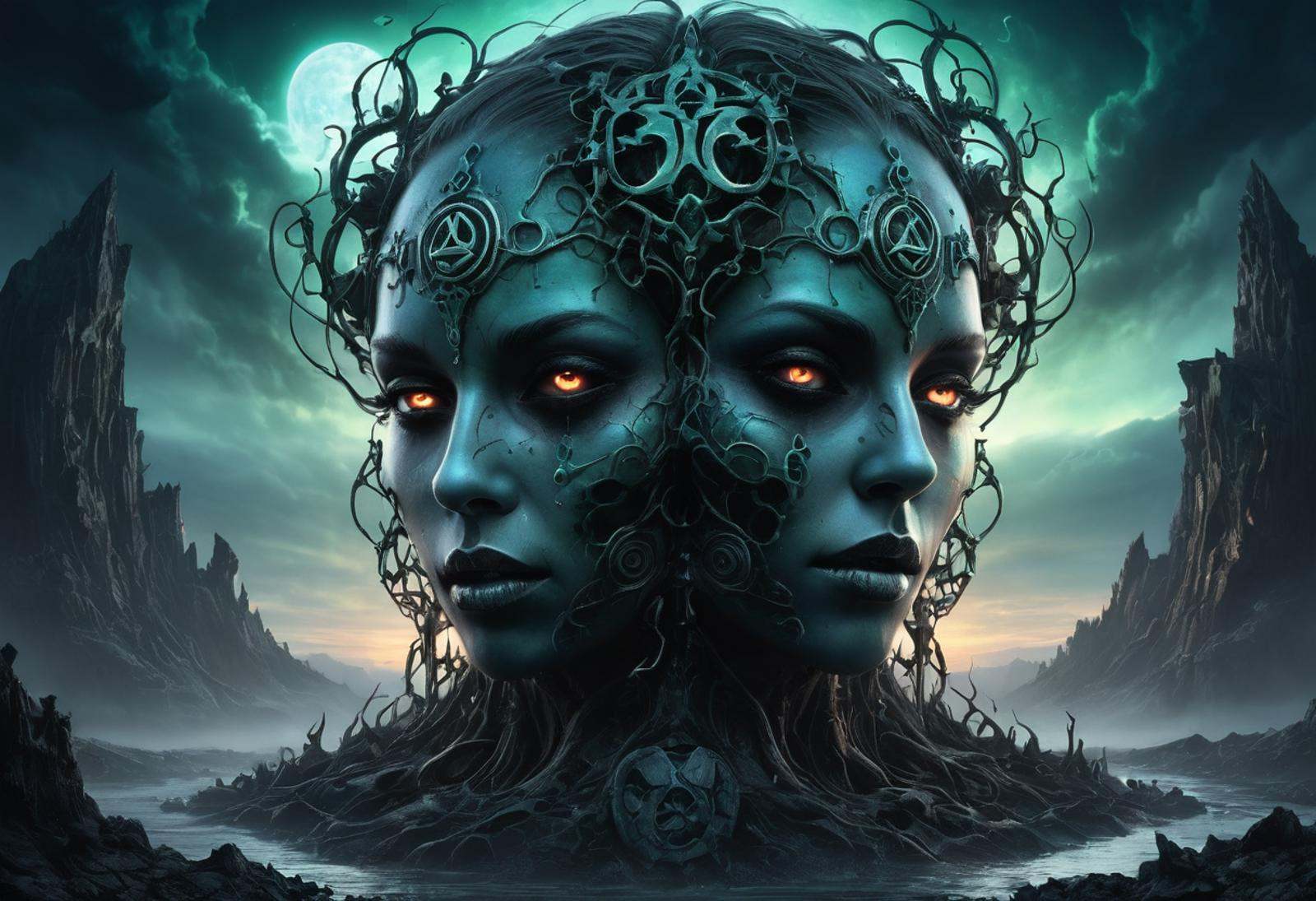 ethereal fantasy concept art of surrealistic and grotesque face,  dark art,  backligth on Tensor.Art