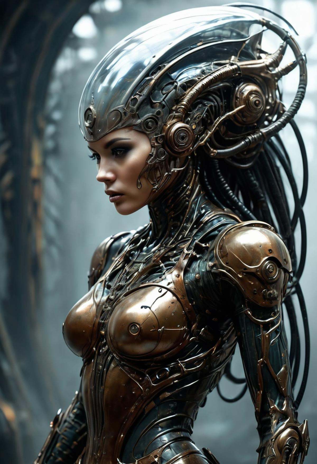 ethereal fantasy concept art of biomechanical woman with Rusty’s skin,  post-apocalyptic art,  horror art on Tensor.Art