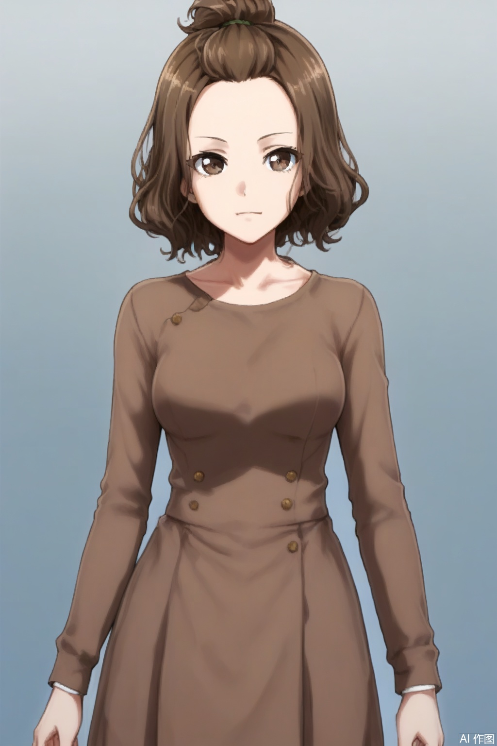 masterpiece, best quality,solo,((white background:1.2)),simple background,
looking at viewer,Natsuki,brown hair, brown eyes, forehead