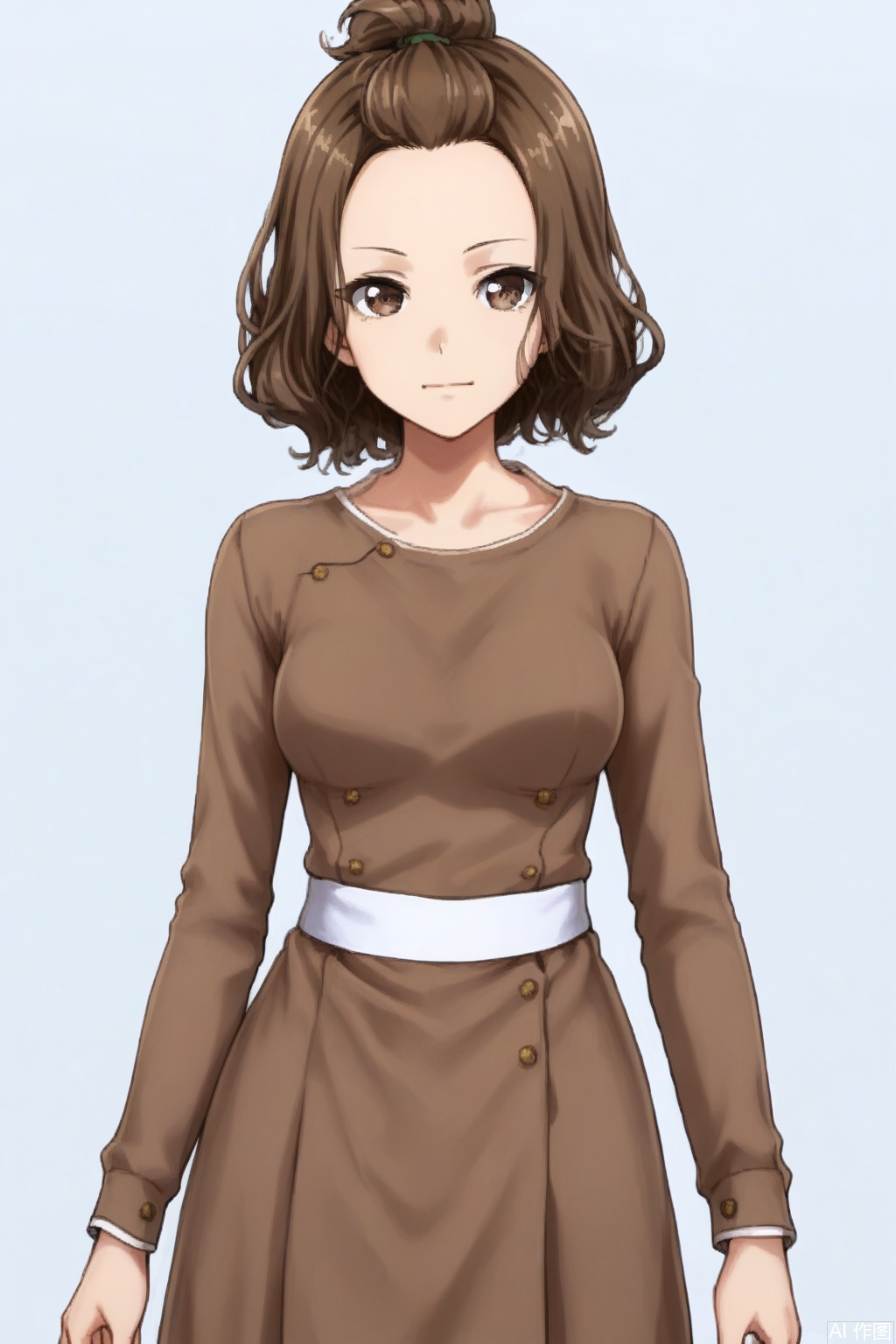 masterpiece, best quality,solo,((white background:1.2)),simple background,
looking at viewer,Natsuki,brown hair, brown eyes, forehead