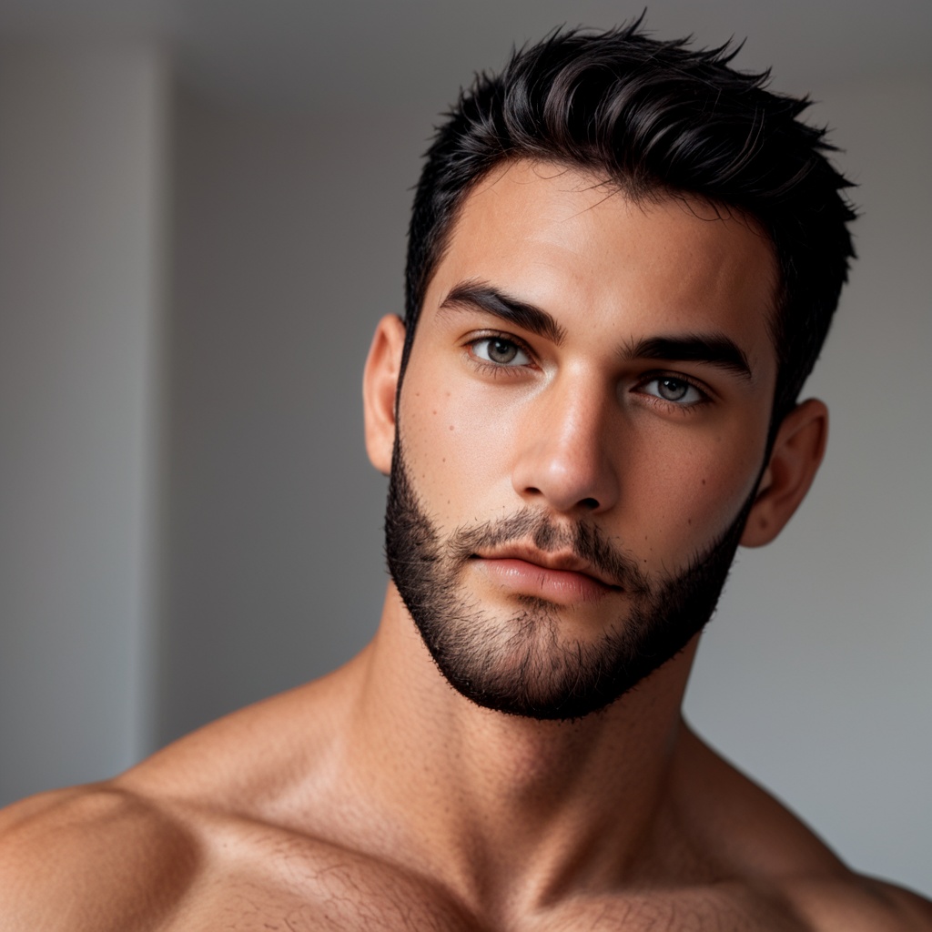 B1gn3ssM4n,  a well-built,  handsome man with chiseled facial features and confident expression. Shirtless on Tensor.Art