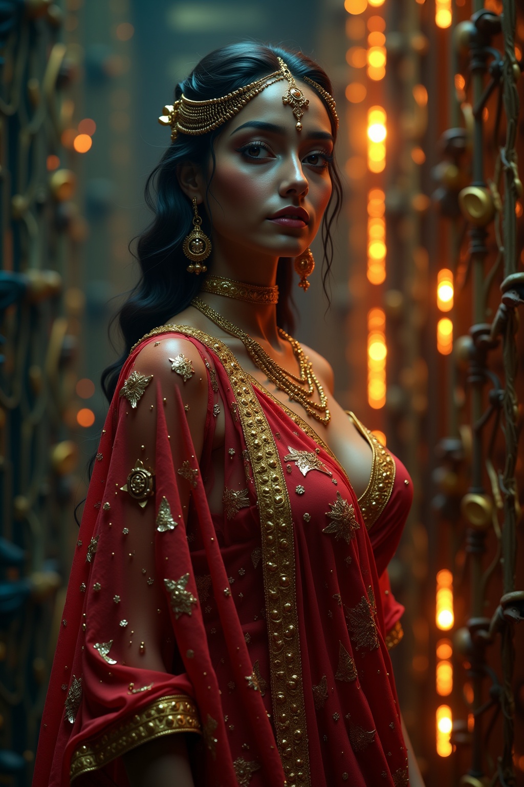 A beautiful Indian cyborg woman,  very sexy and seductive pose,  Les cloth on Tensor.Art