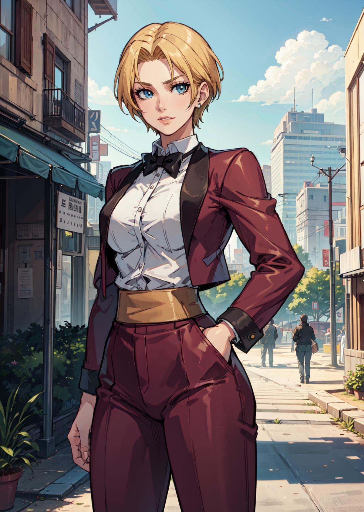 KOFKing girl wearing KOF2kOutfit,  standing,  best quality on Tensor.Art