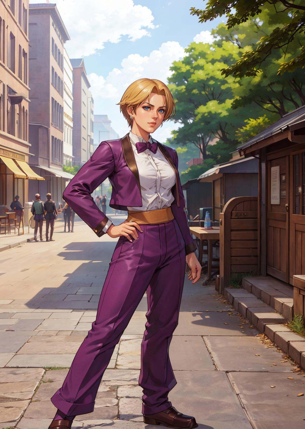 KOFKing girl wearing KOF2kOutfit,  standing,  small breasts on Tensor.Art