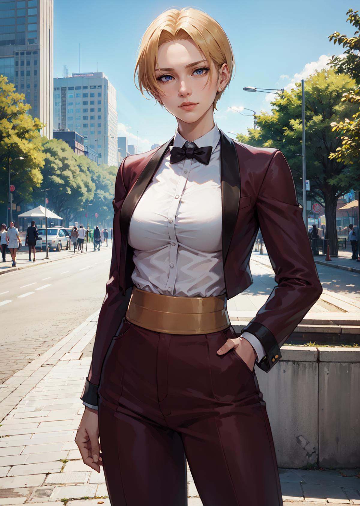 KOFKing girl wearing KOF2kOutfit,  standing,  best quality on Tensor.Art