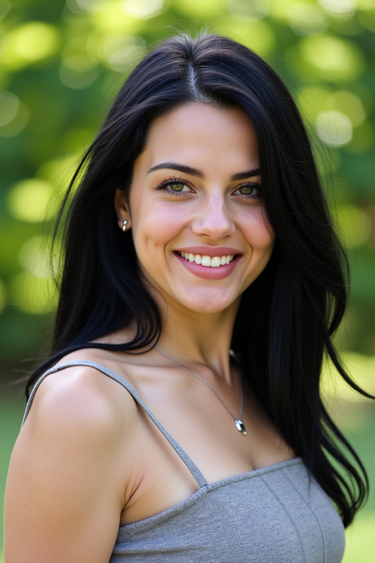 Woman with black hair down to shoulders,  smug smile,  portrait on Tensor.Art