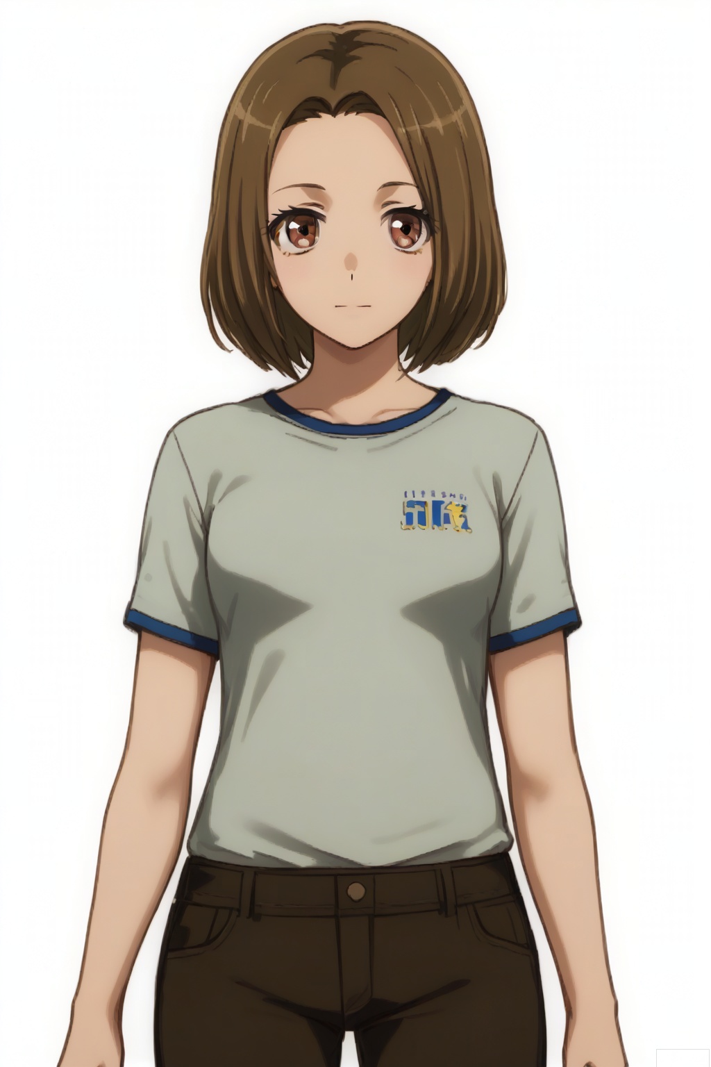 masterpiece, best quality,solo,((white background:1.2)),simple background,
looking at viewer,1girl, solo, brown hair, shirt, brown eyes, short hair,Matsugi Ririko