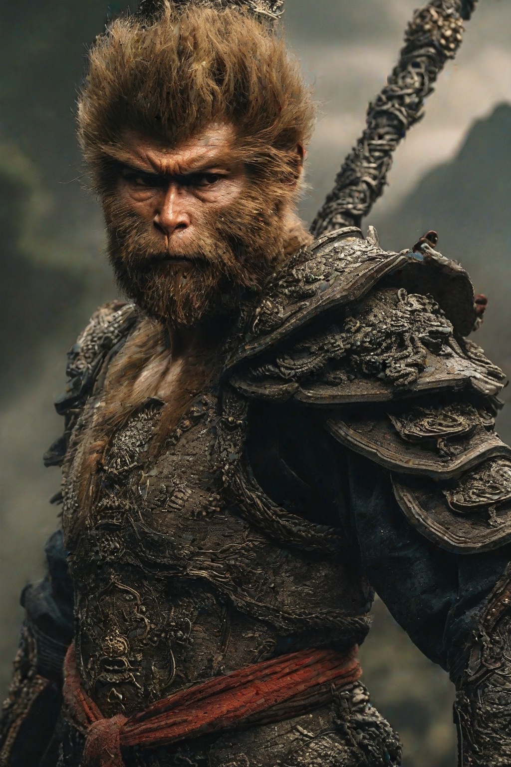 Wukong,  a man in armor with a beard and a beard on Tensor.Art