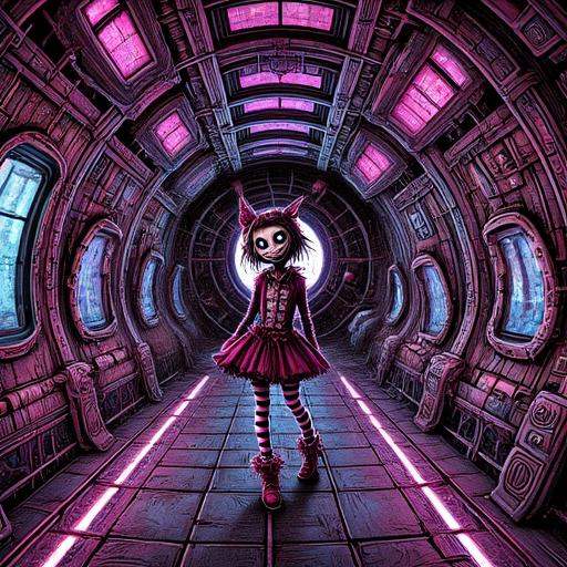 donm7w1573dw0nd3rl4ndfx cyberpunk girl in a spaceship hallway by DonMischo on Tensor.Art