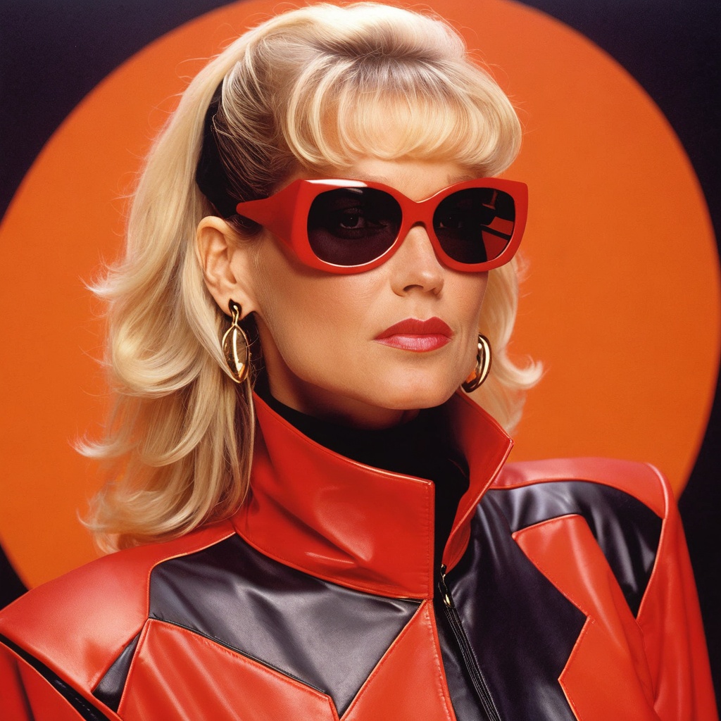 Boudoir,  Confident woman in futuristic red outfit with black accents,  high collar on Tensor.Art