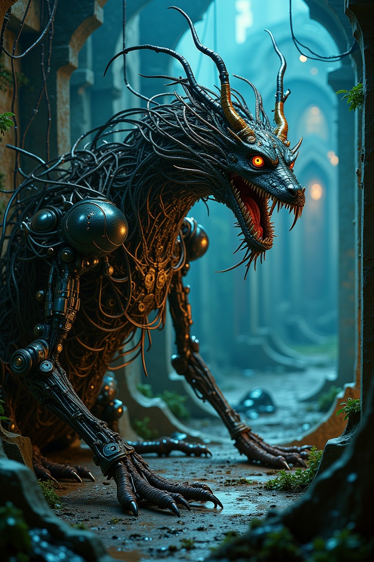 cyborg of mechanical dragon attack the legion,  technical viewed from top art,  dark fantasy on Tensor.Art