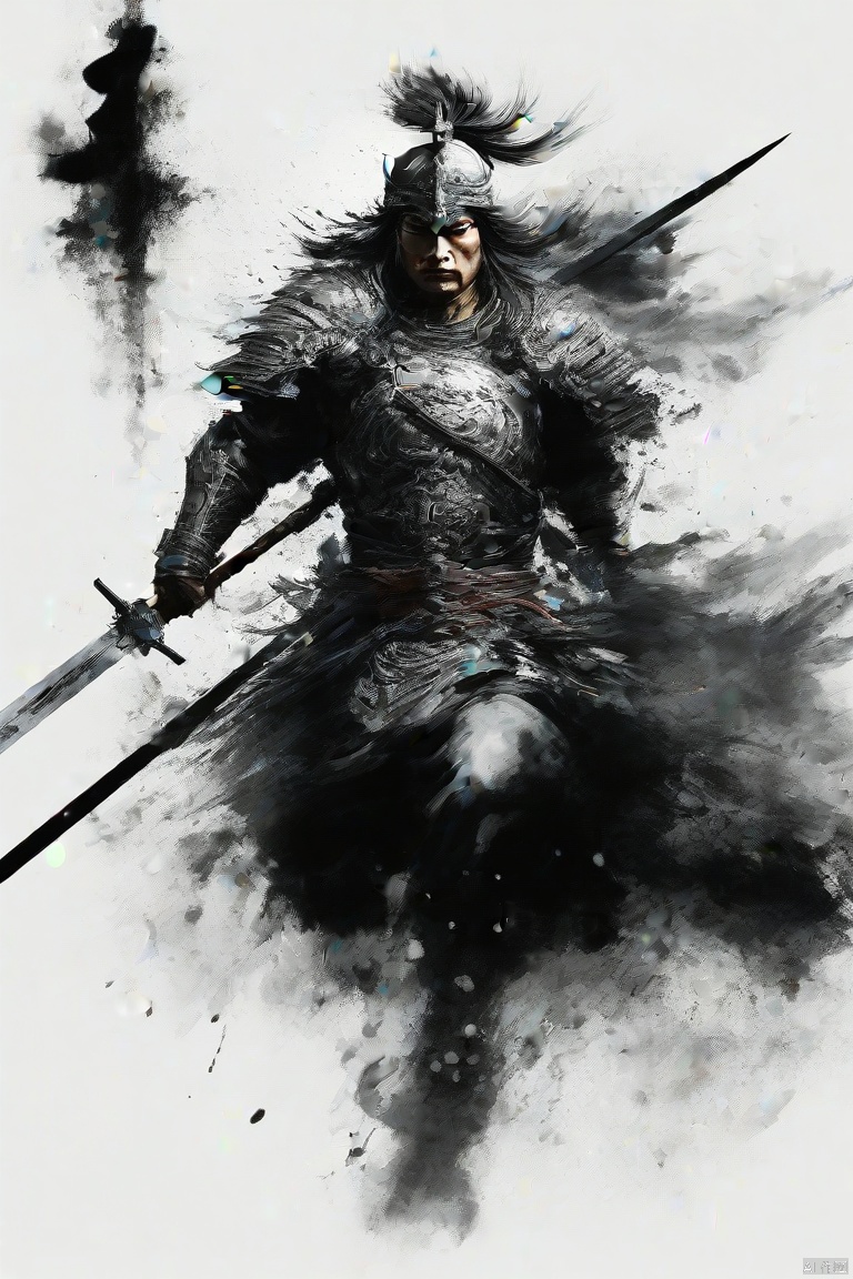 泼墨风格,武将马超,手拿大刀