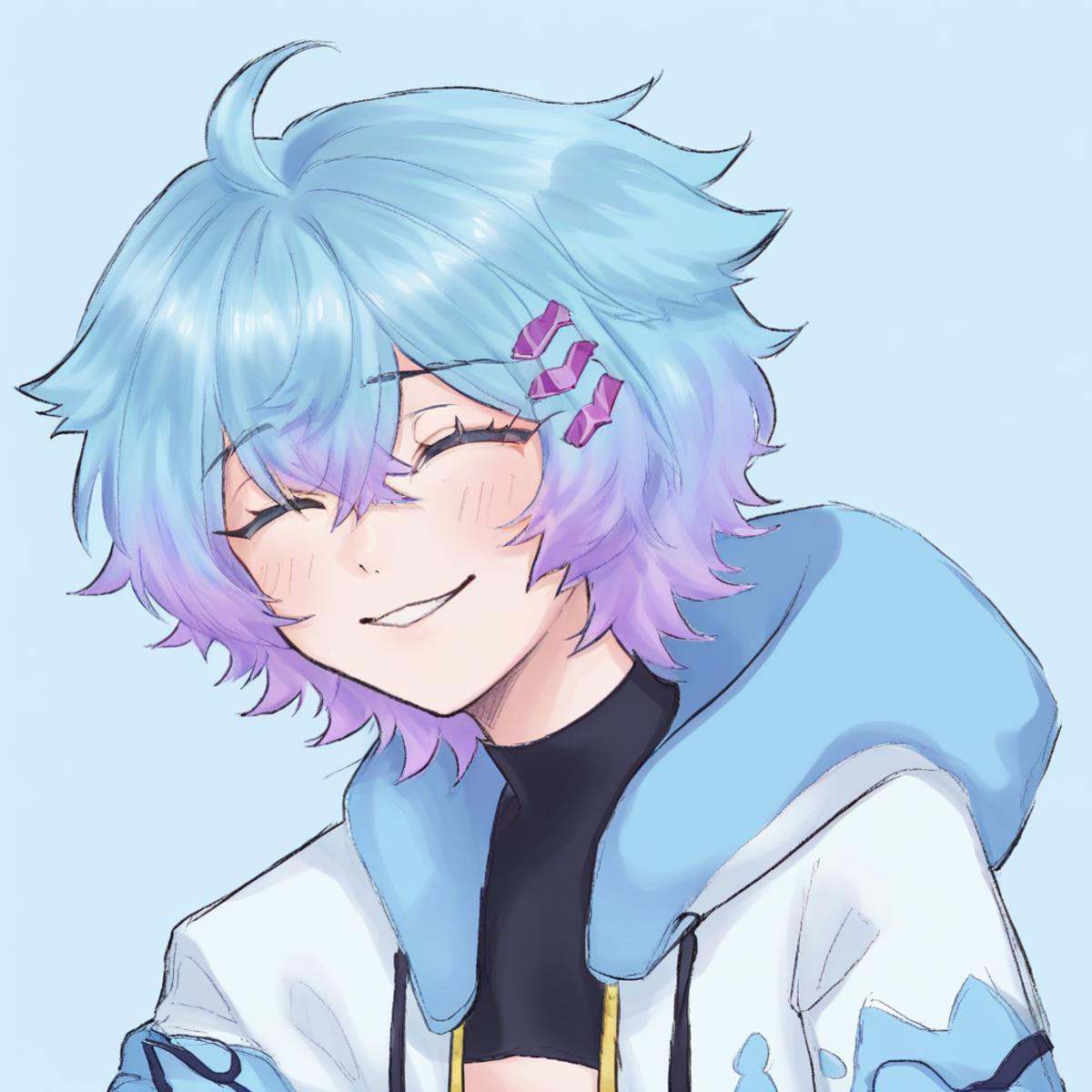 Linechu,  1 boy,  blue and purple hair on Tensor.Art