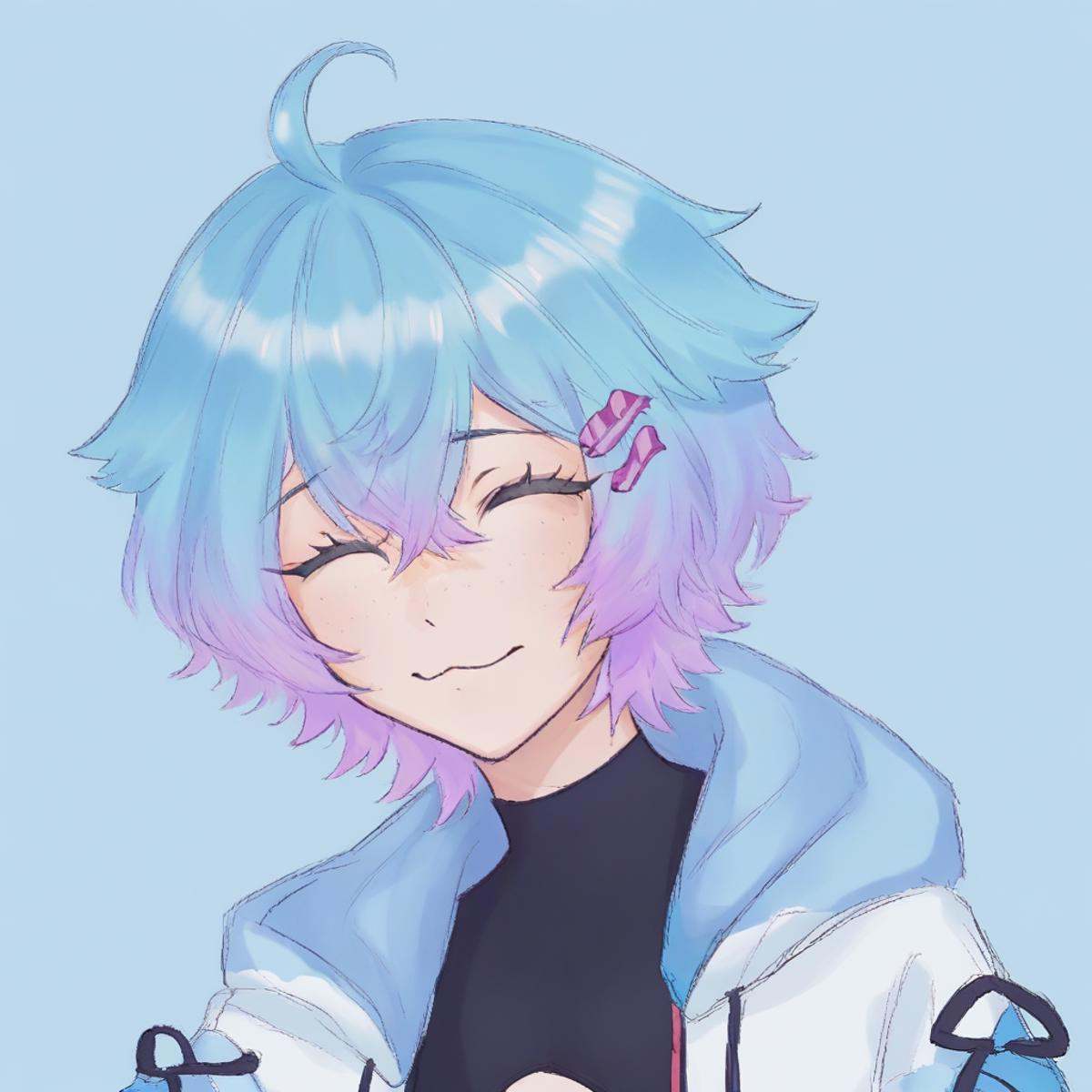 Linechu,  1 boy,  blue and purple hair on Tensor.Art
