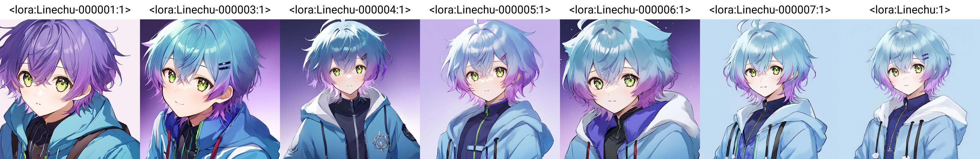 3D Linechu,  1 boy,  blue and purple hair on Tensor.Art