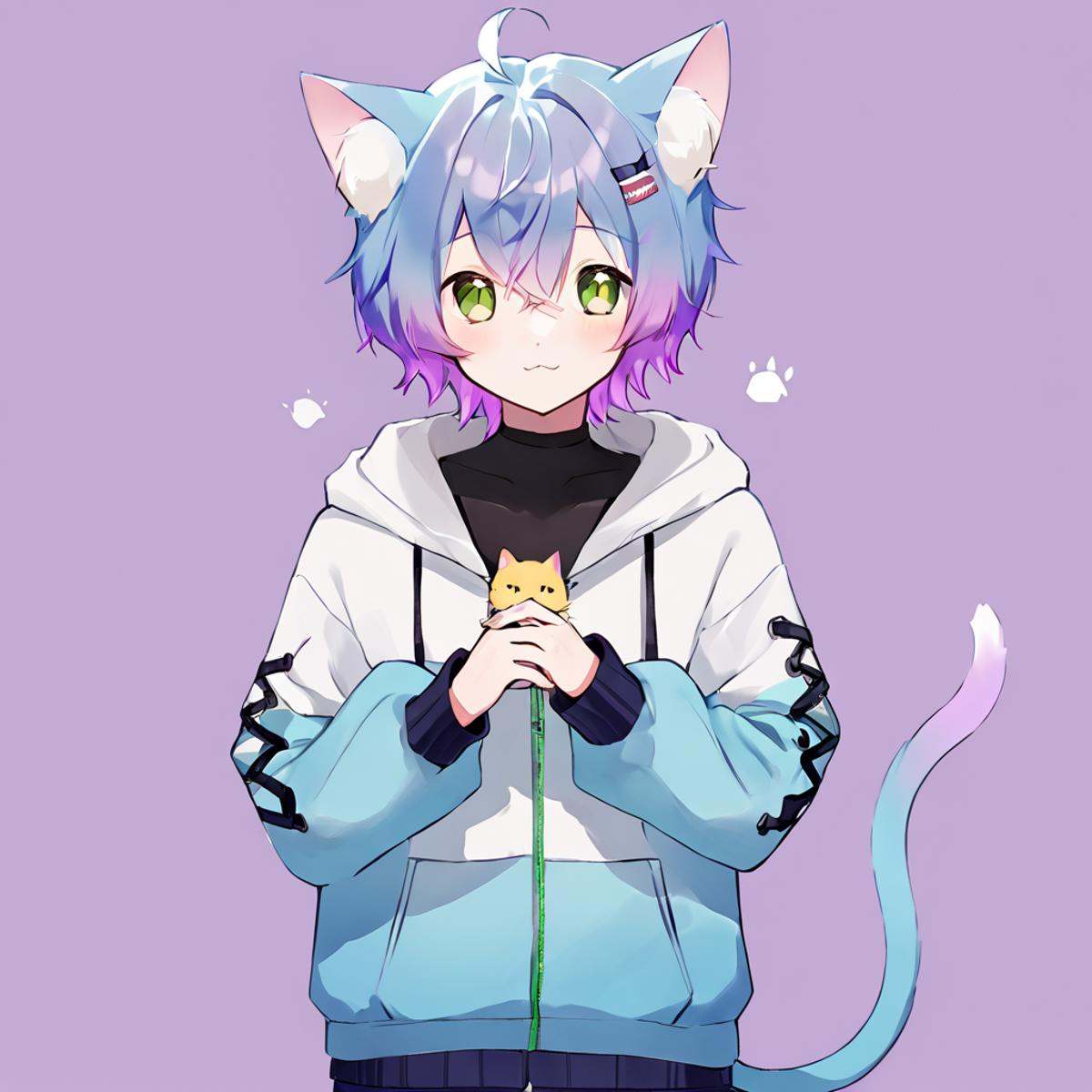 Linechu,  1 boy,  blue and purple hair on Tensor.Art