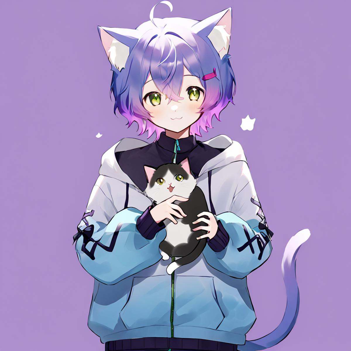 Linechu,  1 boy,  blue and purple hair on Tensor.Art
