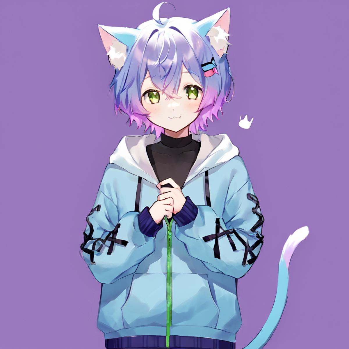 Linechu,  1 boy,  blue and purple hair on Tensor.Art
