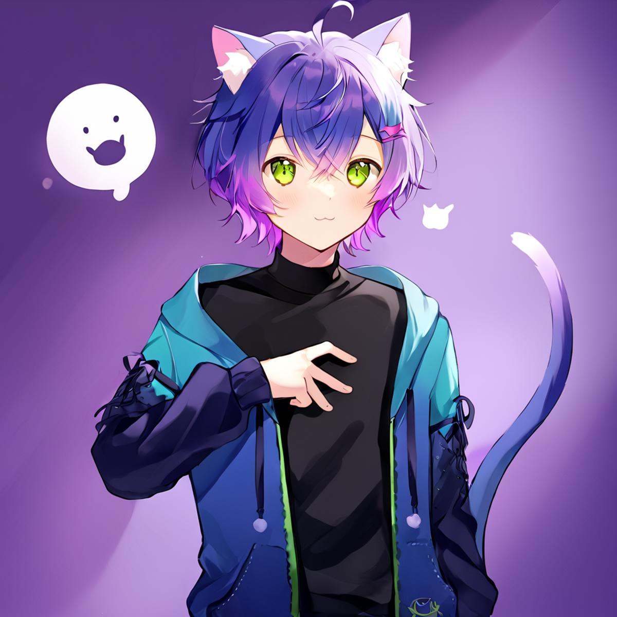 Linechu,  1 boy,  blue and purple hair on Tensor.Art