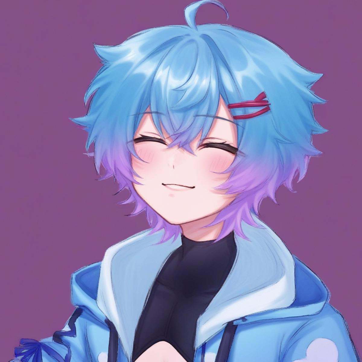 Linechu,  1 boy,  blue and purple hair on Tensor.Art
