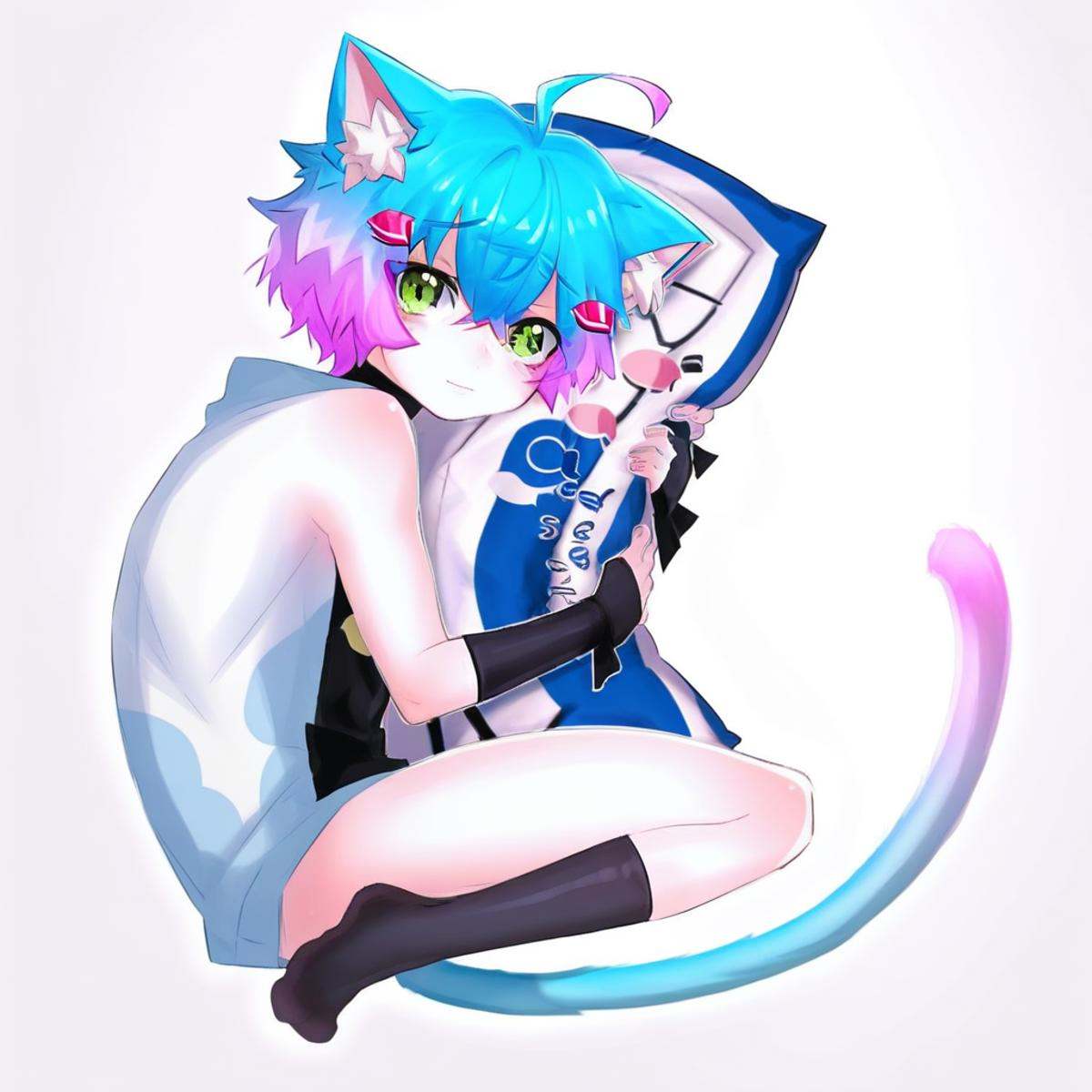 Linechu,  1 boy,  blue and purple hair on Tensor.Art